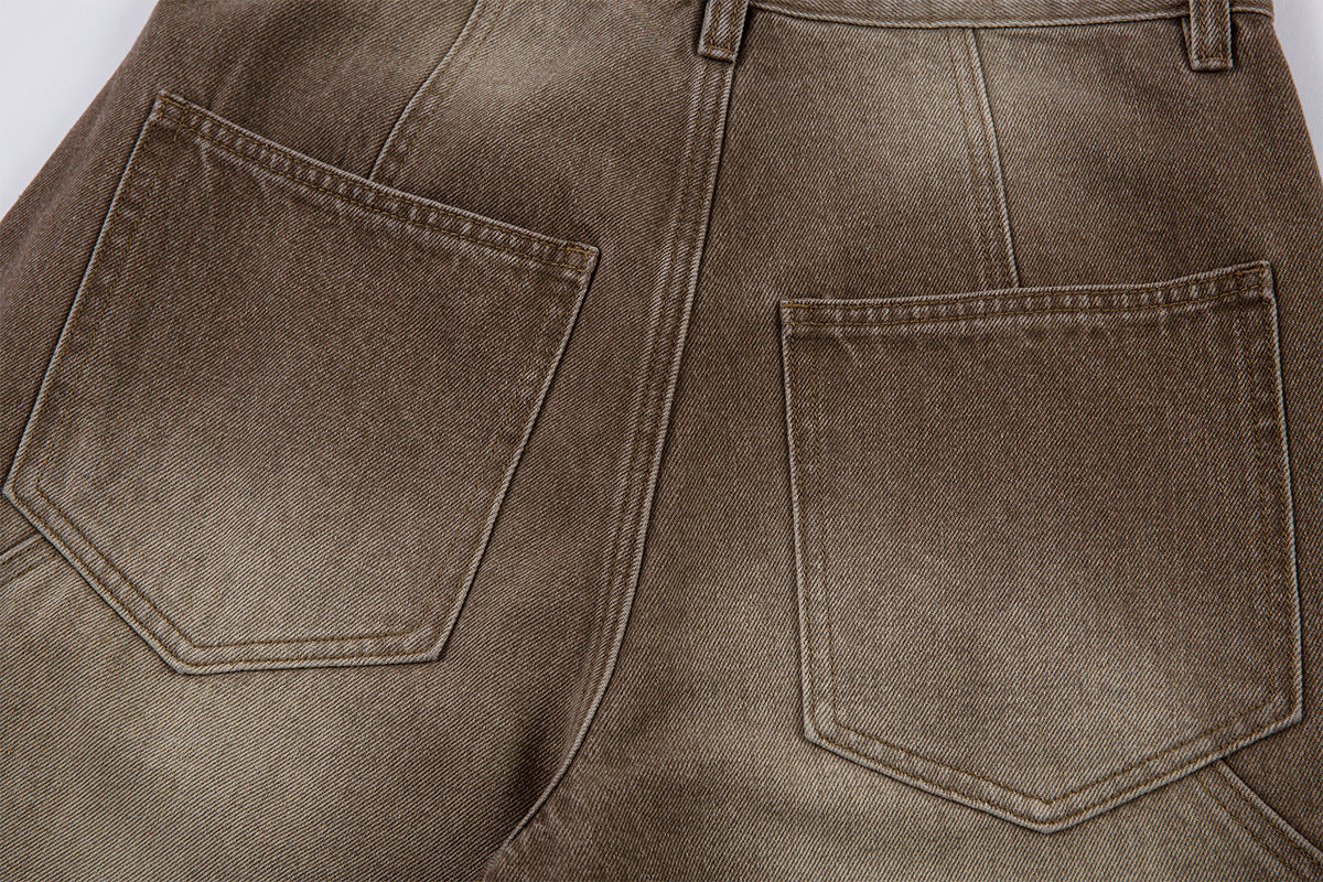 Washed Cargo Wide Leg Denim Jeans
