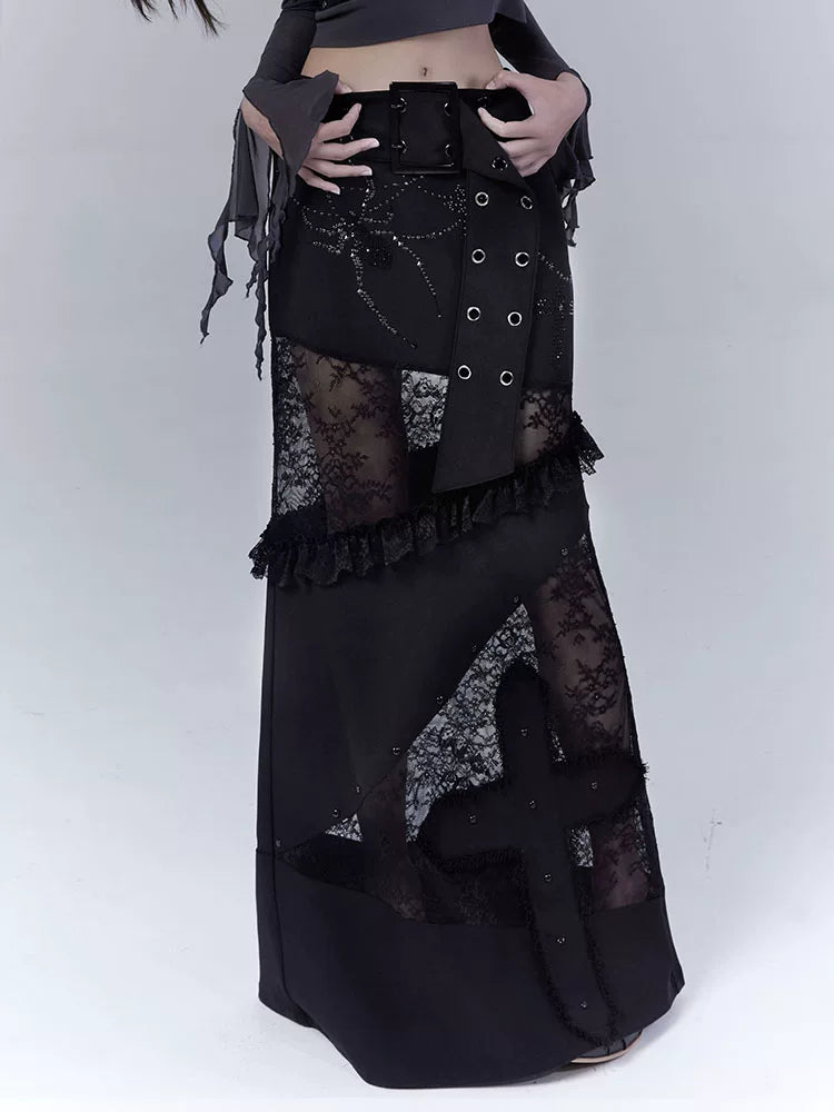 Lace Patchwork Low Waist Skirt