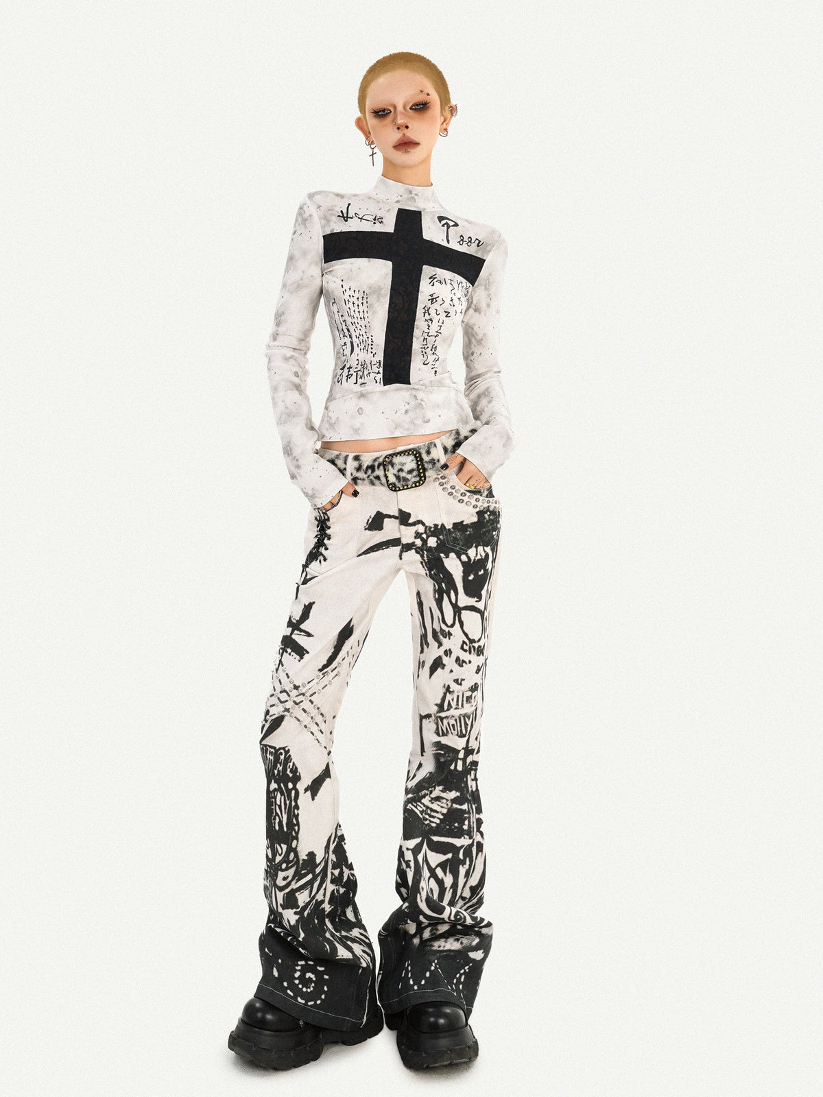Ink Print Design Denim Jeans