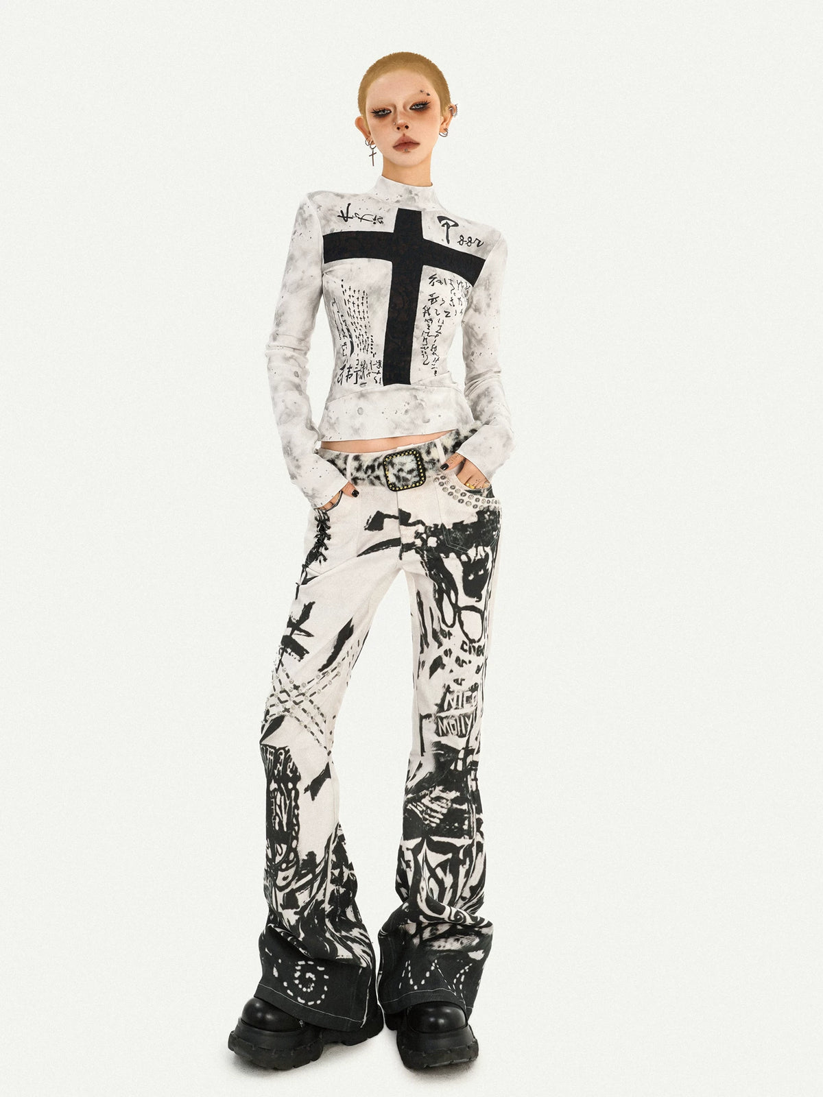Ink Print Design Denim Jeans