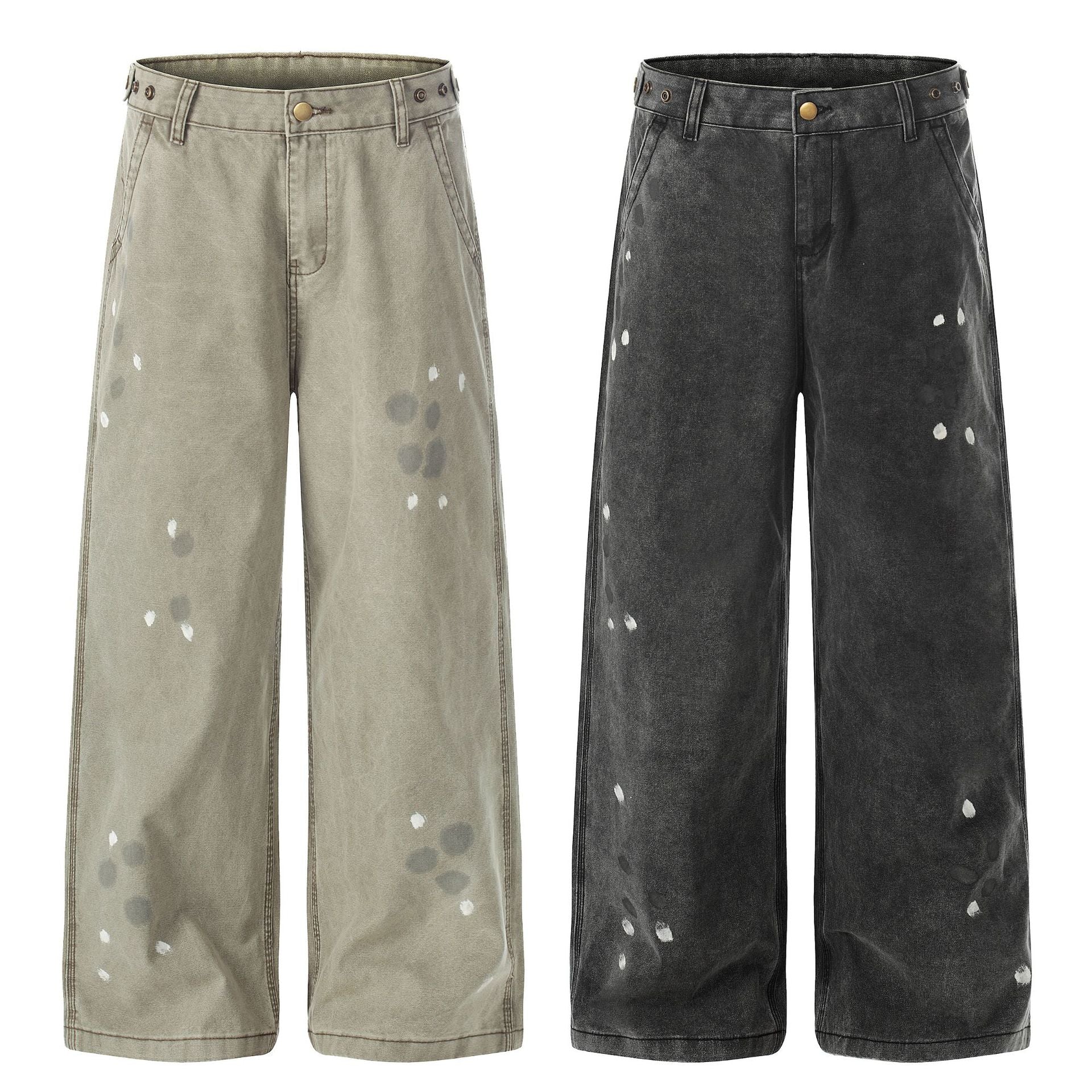Washed Paint Straight Denim Jeans