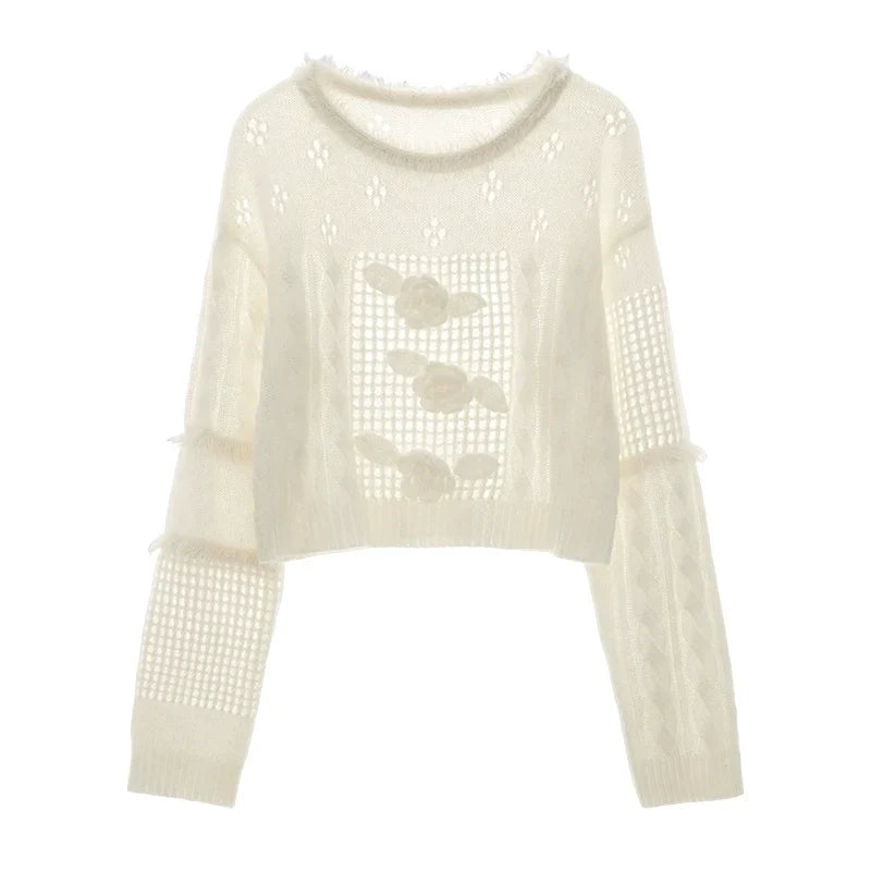 Rose Design Short Knit Sweater