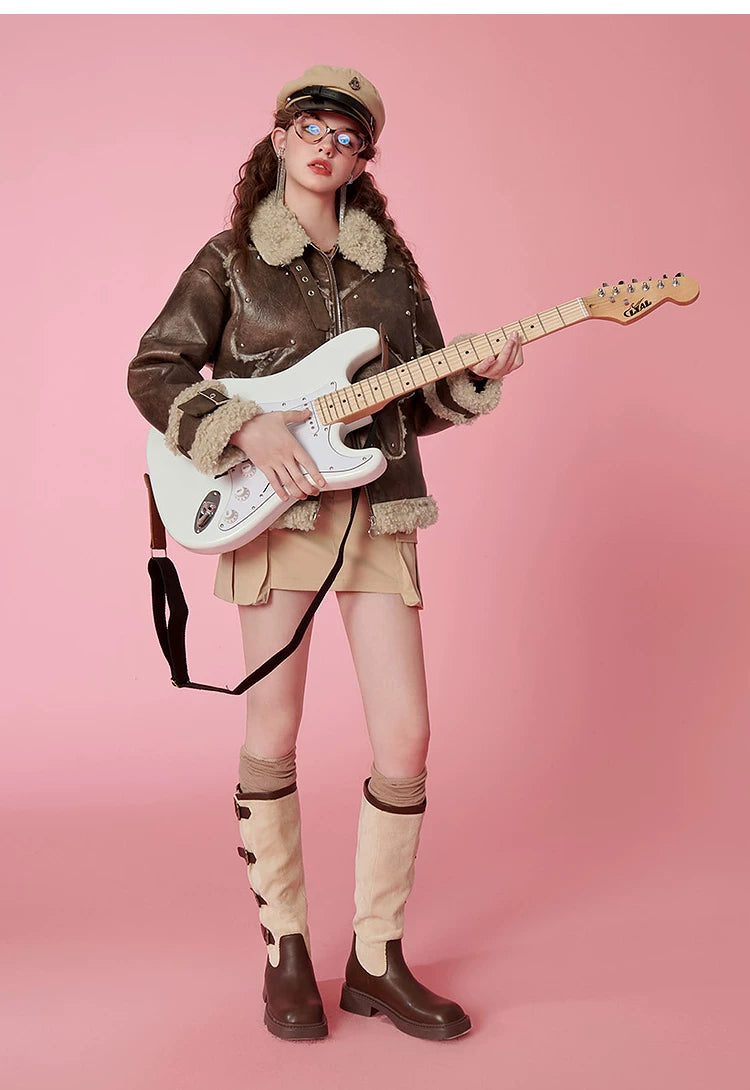 Fake Shearling Thick PU Leather Jacket