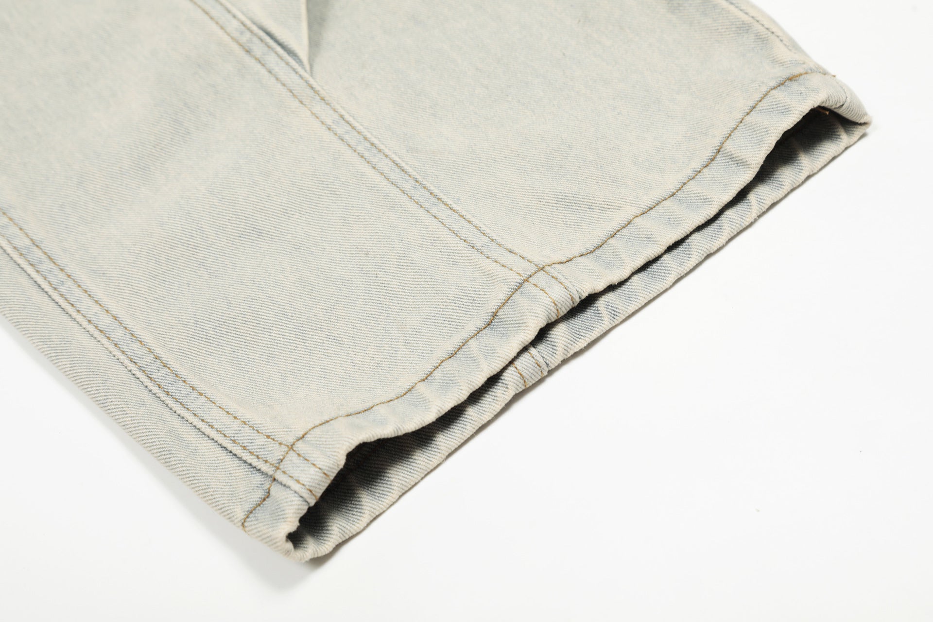 Washed Damage Curved Wide Leg Denim Jeans