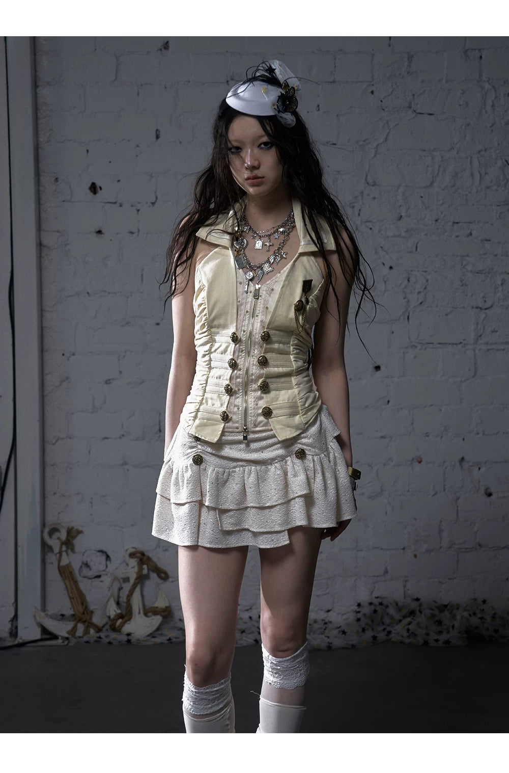 V-Neck Fake Layered Waist-Fit Tank Top