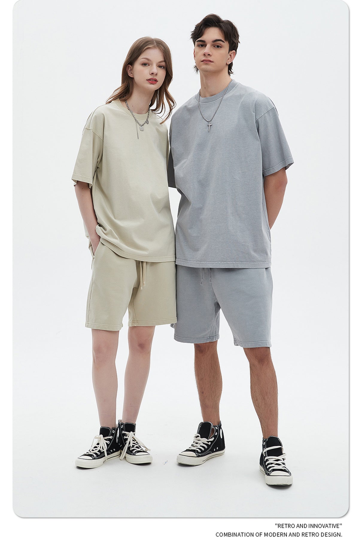 Oversize Washed Short-sleeve-T-shirt & Washed Short Sweatpants Setup
