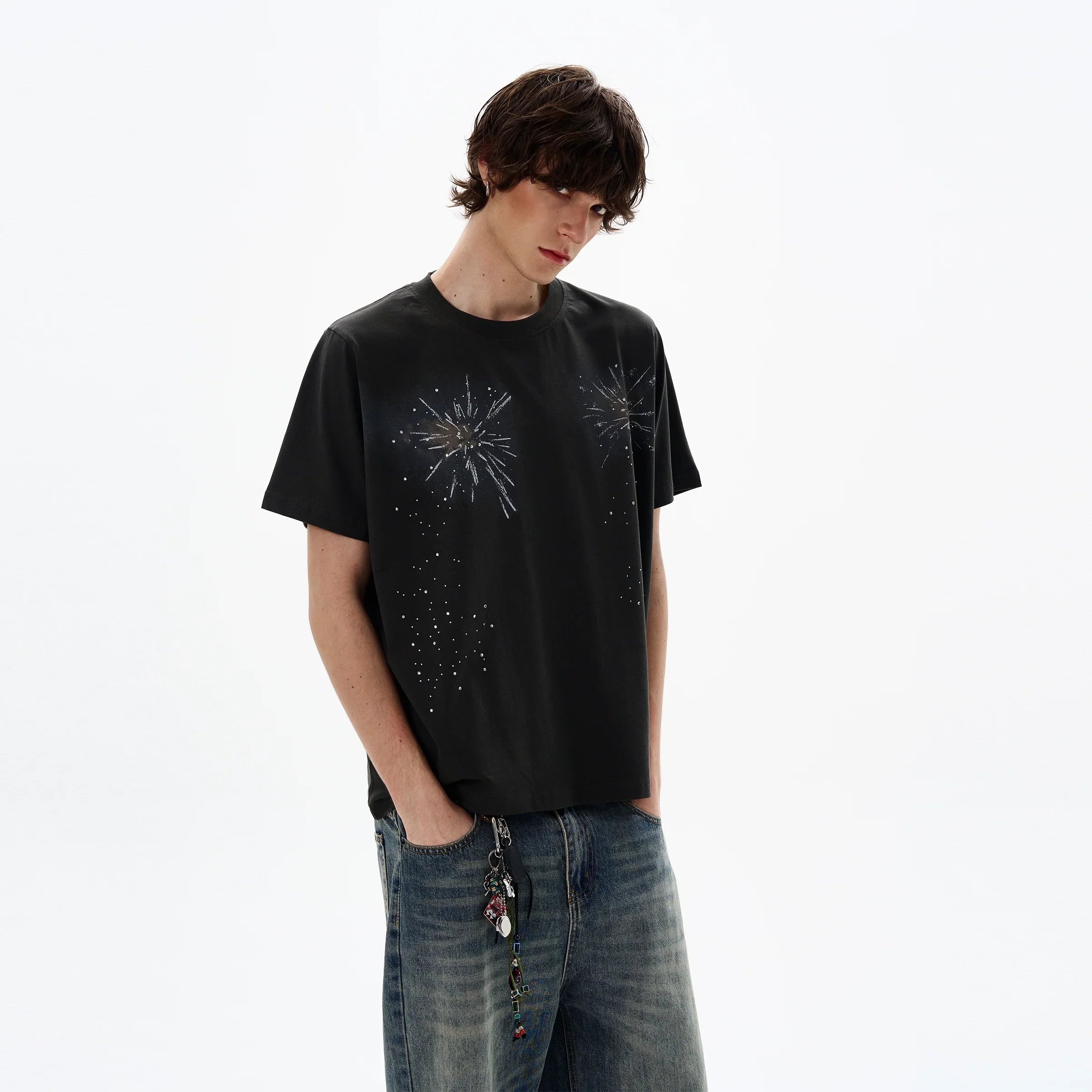 Firework Rhinestone Heavyweight Short Sleeve T-Shirt