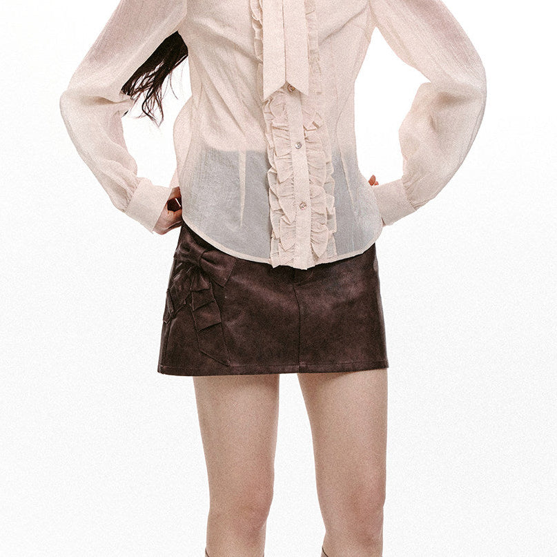 Bow Detail Leather Skirt