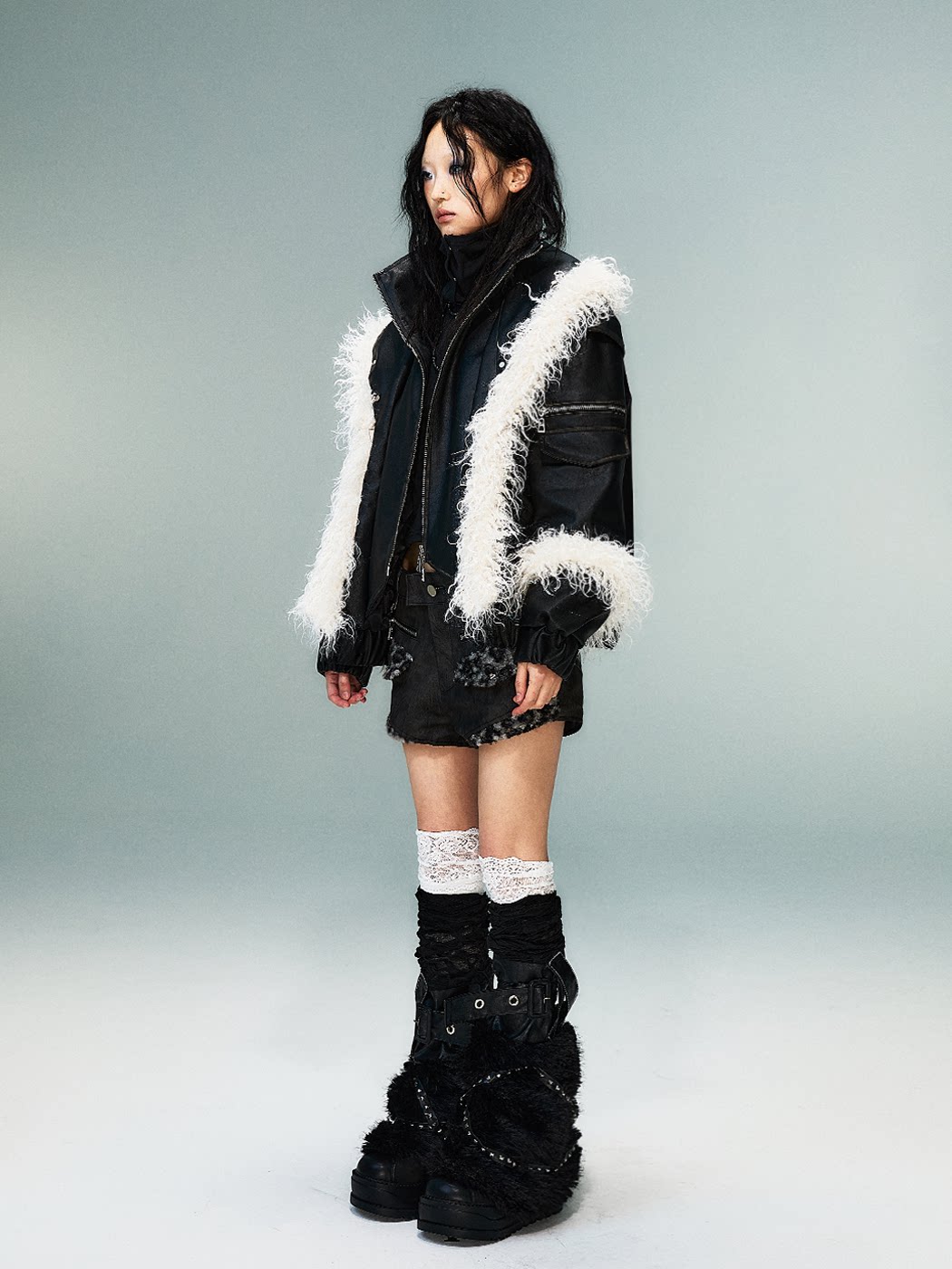 Fake Layered Washed Thickened PU Leather Padded Short Jacket