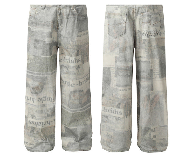 Newspaper Print Straight Denim Jeans