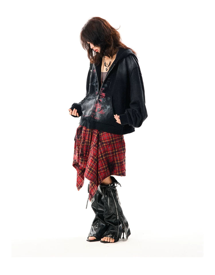 Paint Splash Graphic Print Oversize Zipper Hoodie