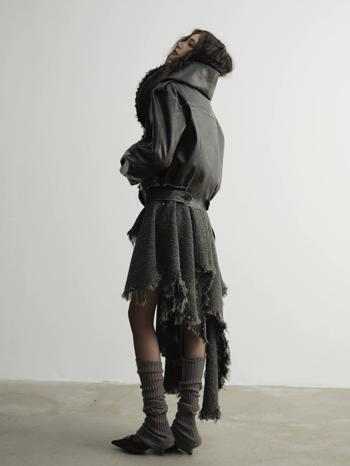 Big Hairy Collar PU Leather Jacket