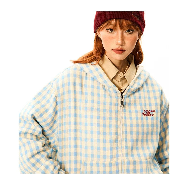 Gingham Logo Zipper Hoodie