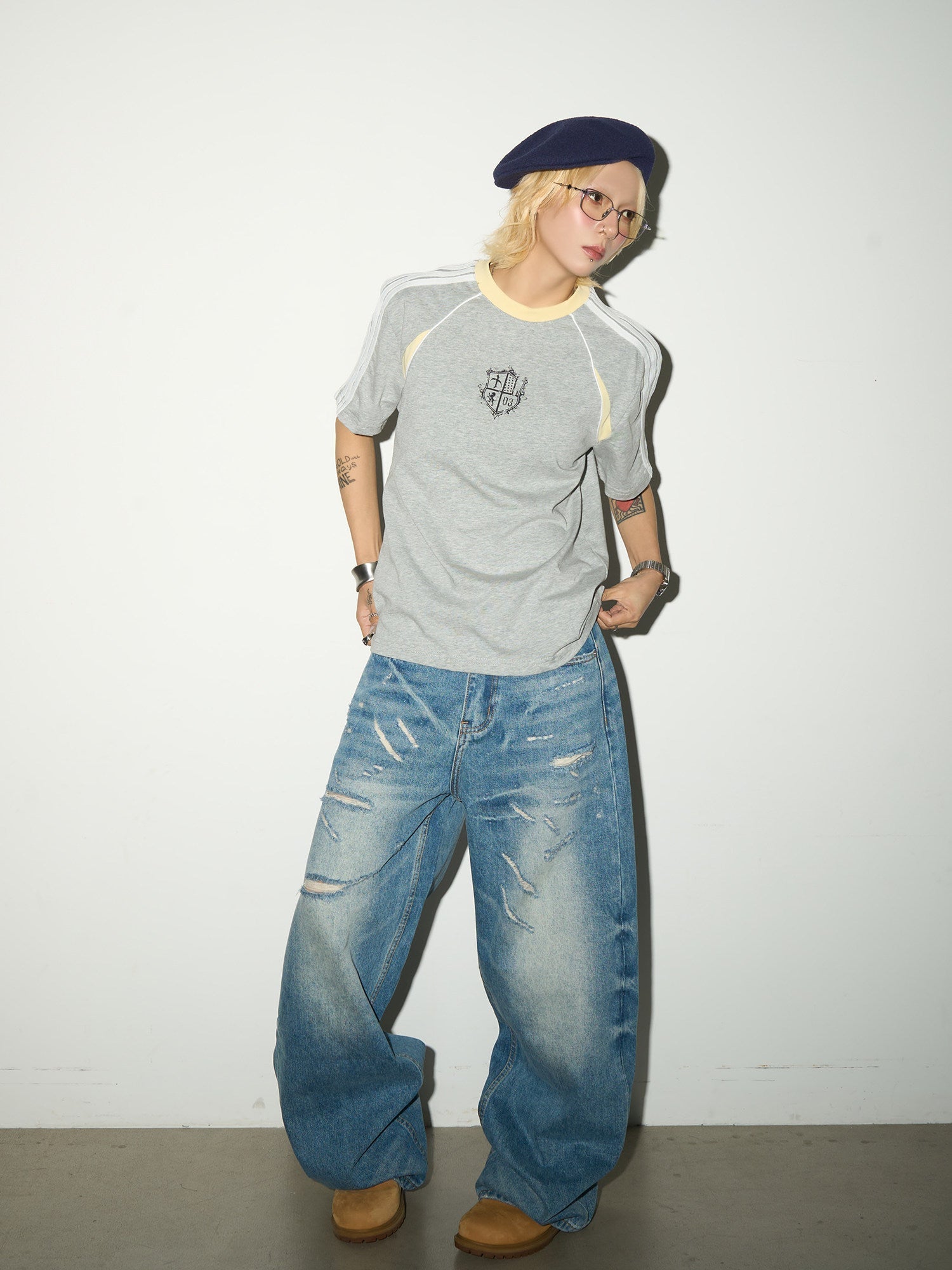 Washed Damage Fade Straight Denim Jeans