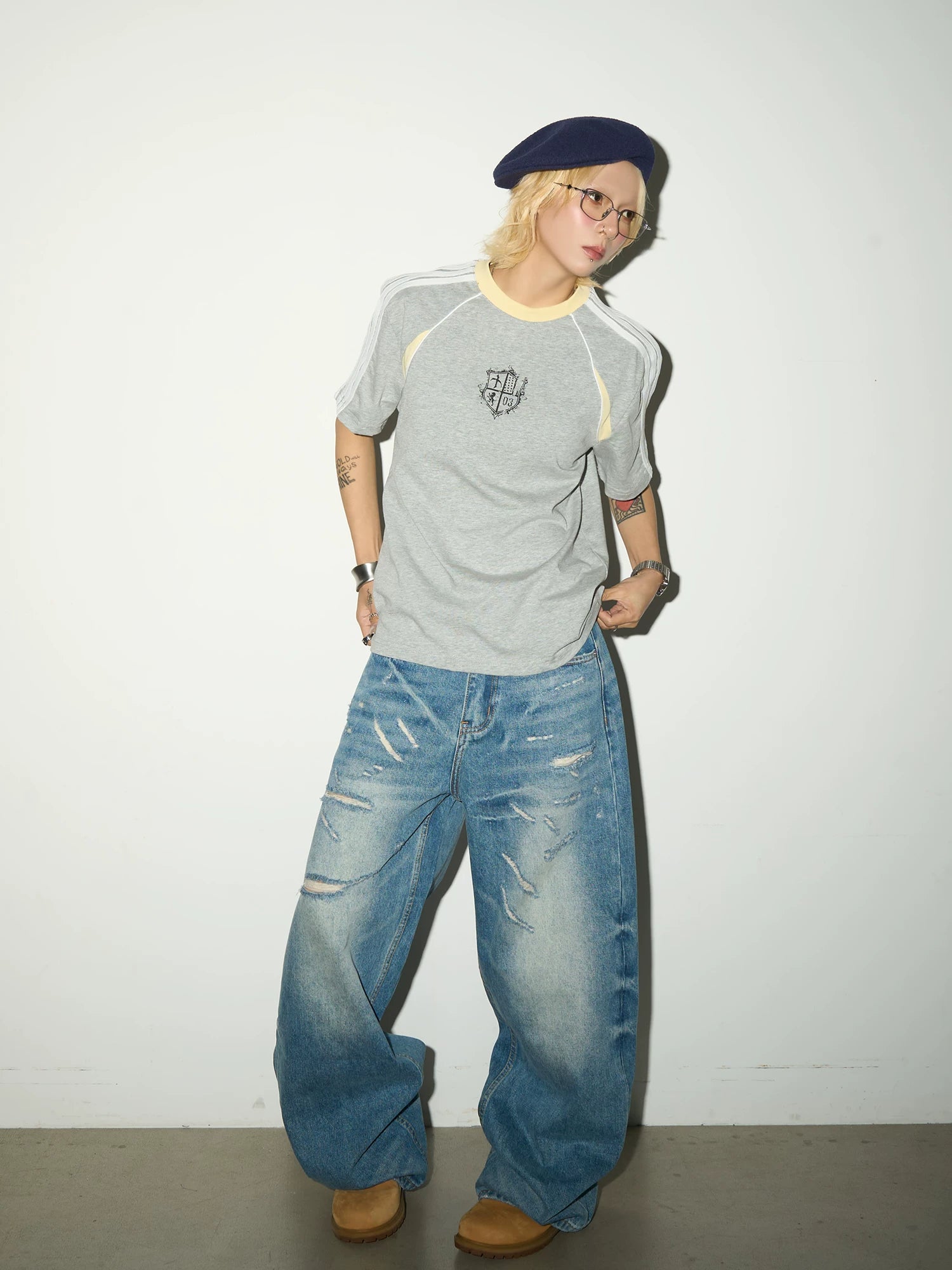 Washed Damage Fade Straight Denim Jeans