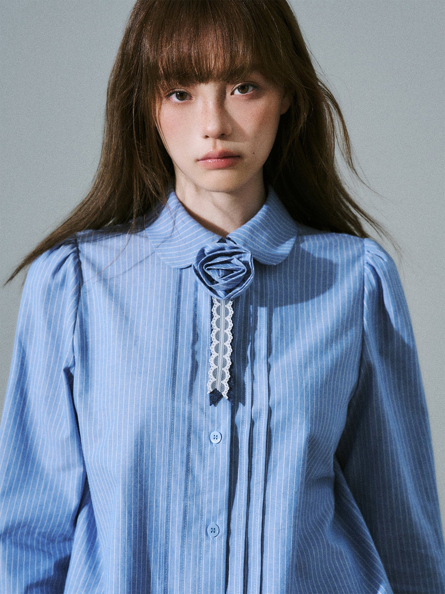 Lace & Flower Detail Stripe Long Sleeve Shirt
