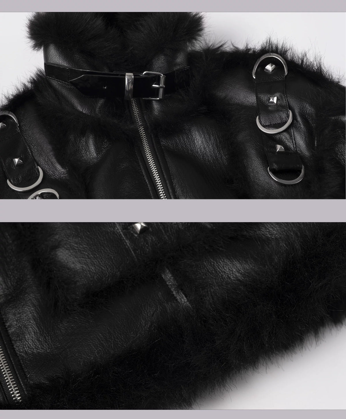 Punk Oversize Metal-Accent Shearling Jacket
