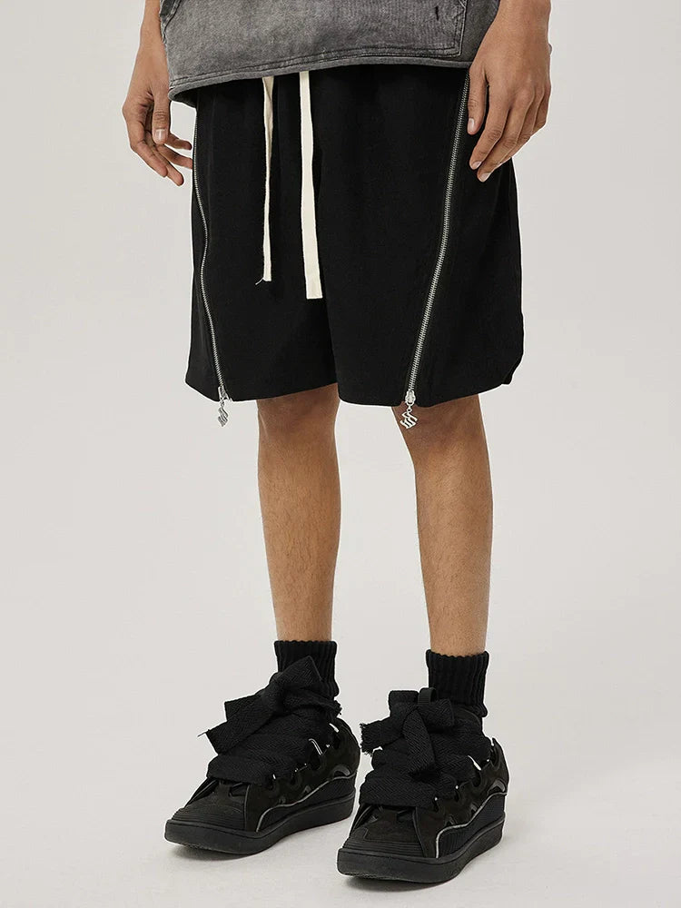 Metal Zipper Patchwork Straight Sporty Short