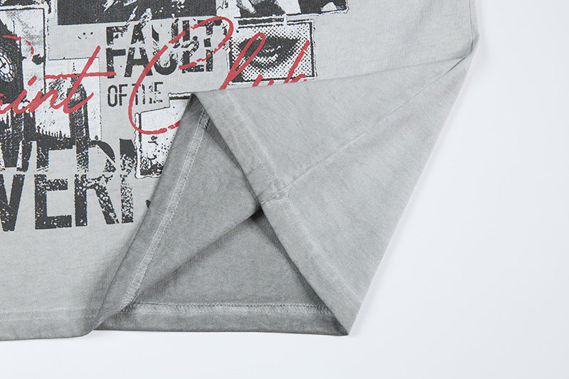 Graphic Print Wash Damage Cotton Short Sleeve T-Shirt