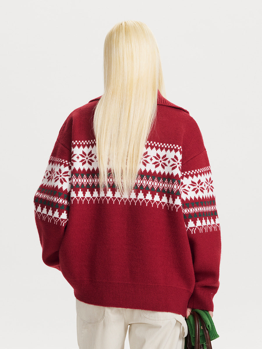 Christmas Knitwear Half-Zip Knitwear Pullover Sweater