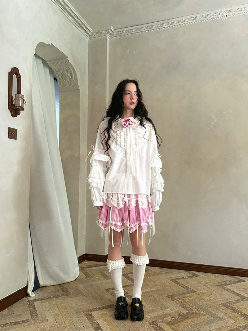 Bow Double-Layer Patchwork Half Skirt