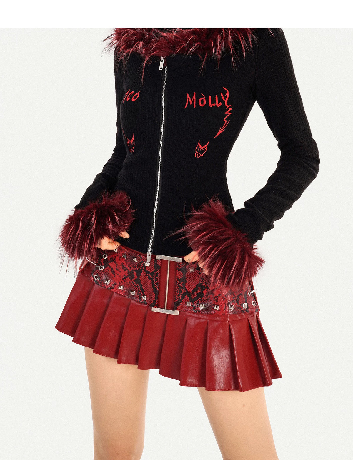 PU Leather Snake Print Short Skirt