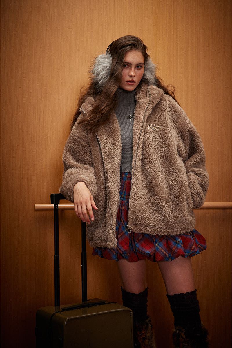 Veste en fourrure à capuche avec oreilles de lapin