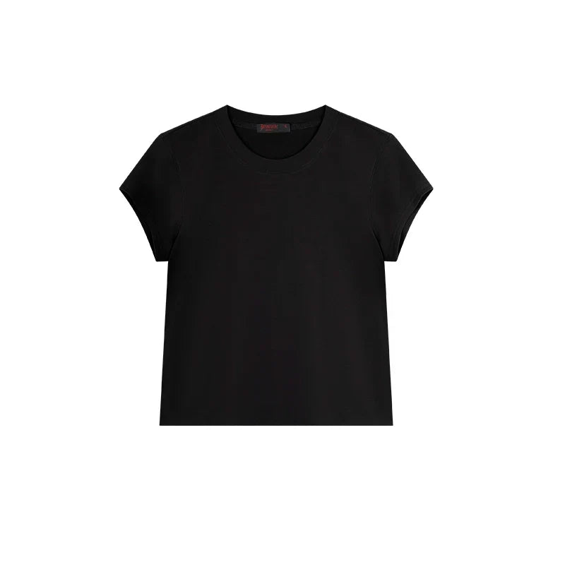 Cropped Round Neck Short Sleeve T-Shirt