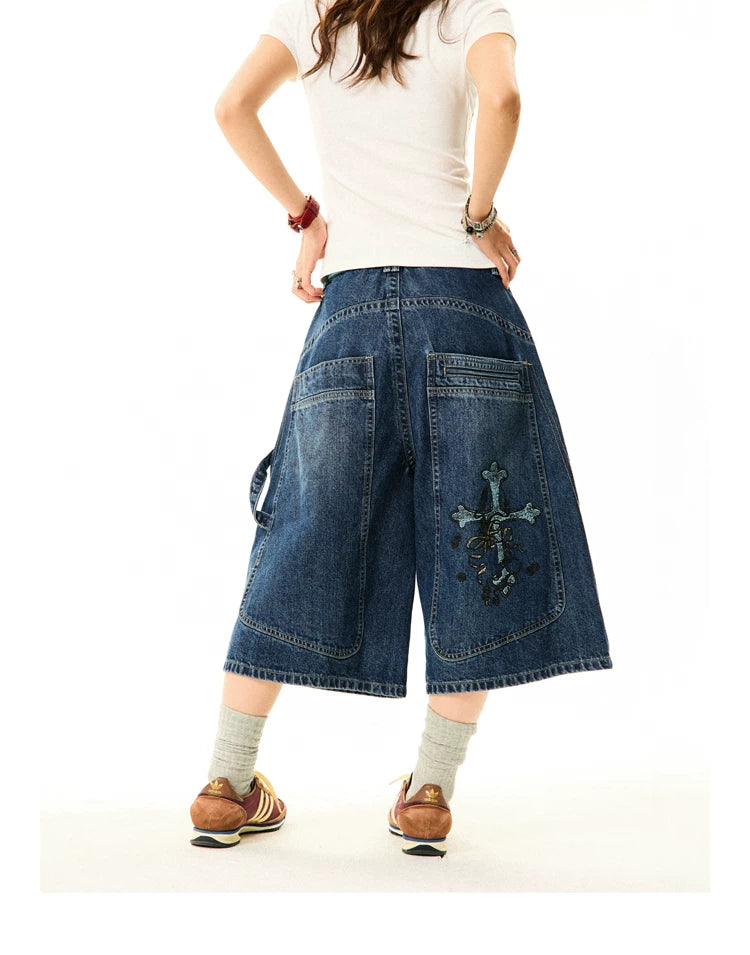 Wide-Leg Denim Shorts