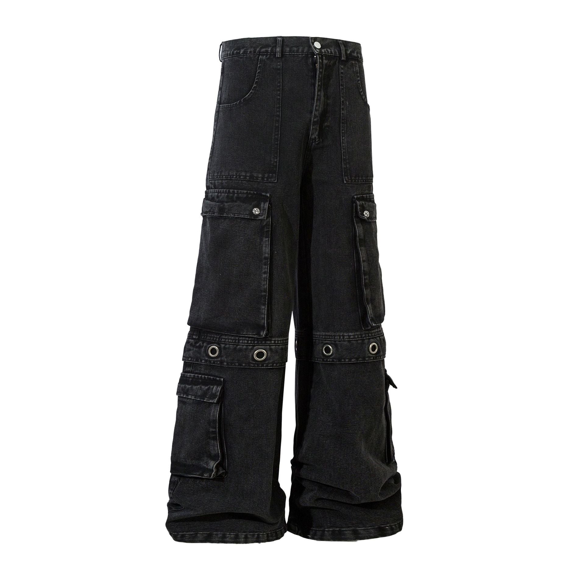 Washed Eyelet Cargo Denim Jeans