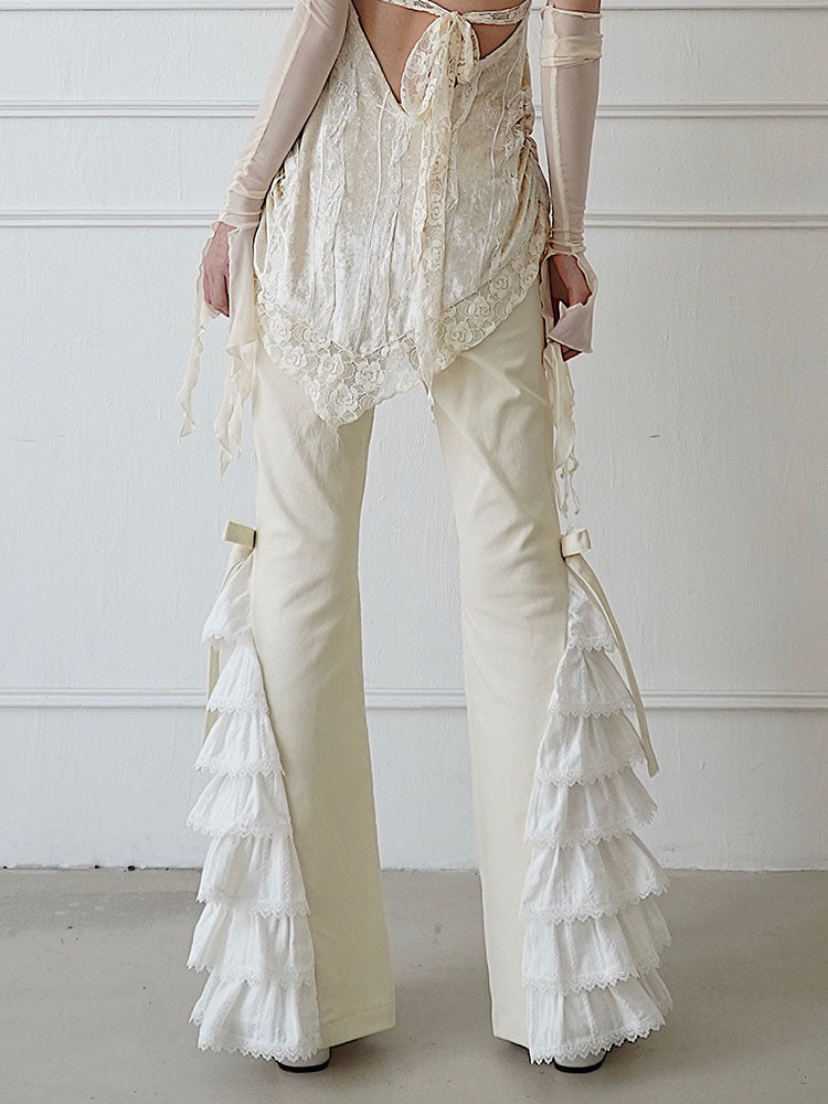 Lace-Trim Ruffle Long Pants