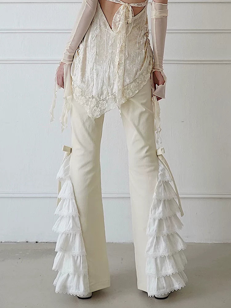 Lace-Trim Ruffle Long Pants
