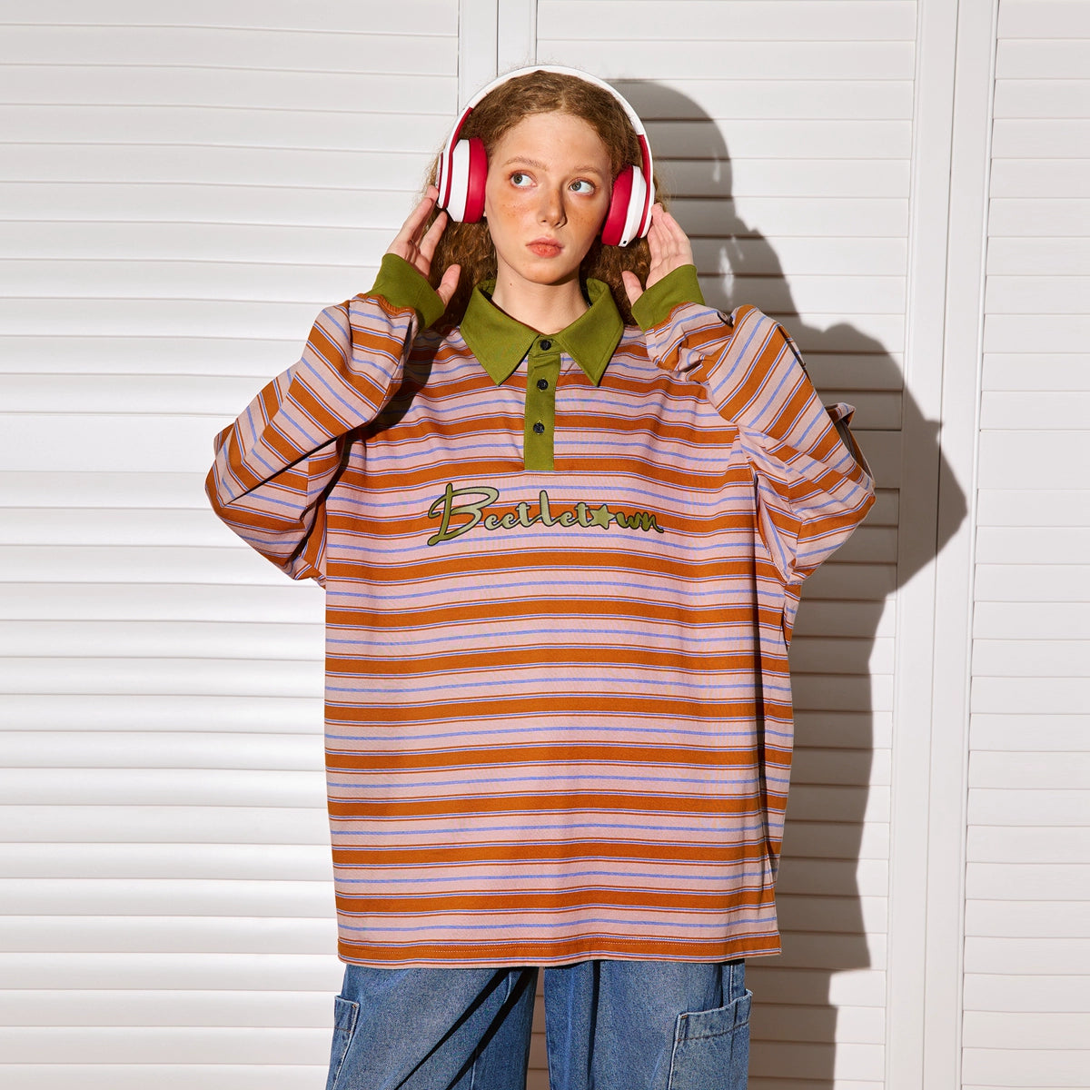 Retro Contrast Polo Neck Sweater