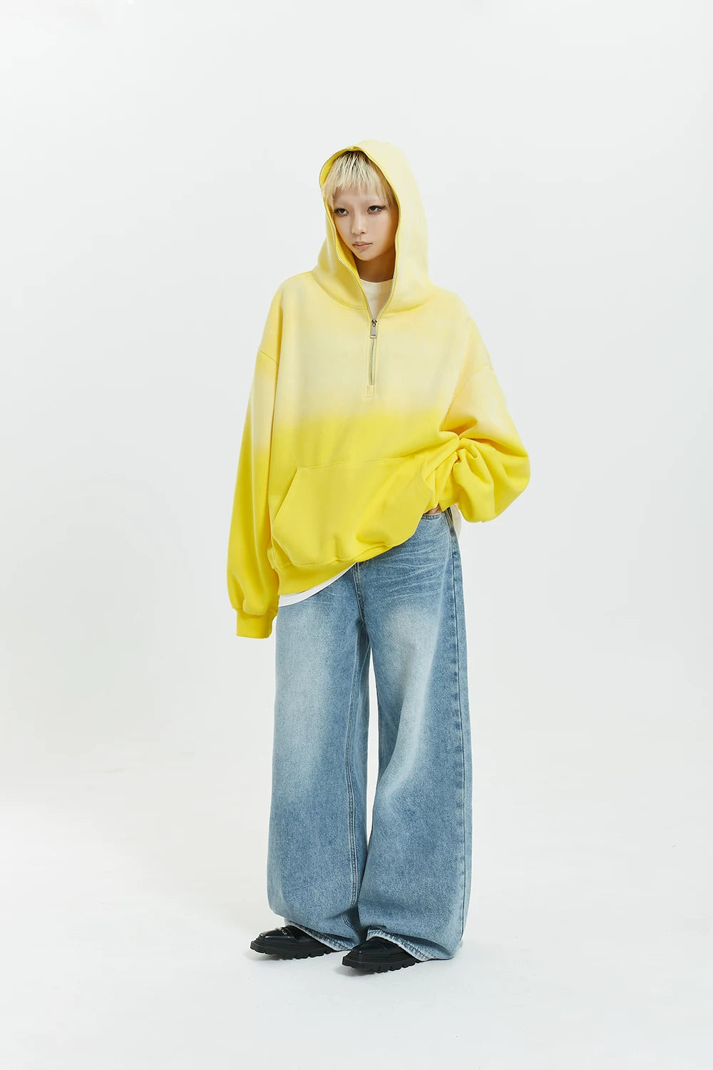 Gradient Half Zip Oversize Hoodie
