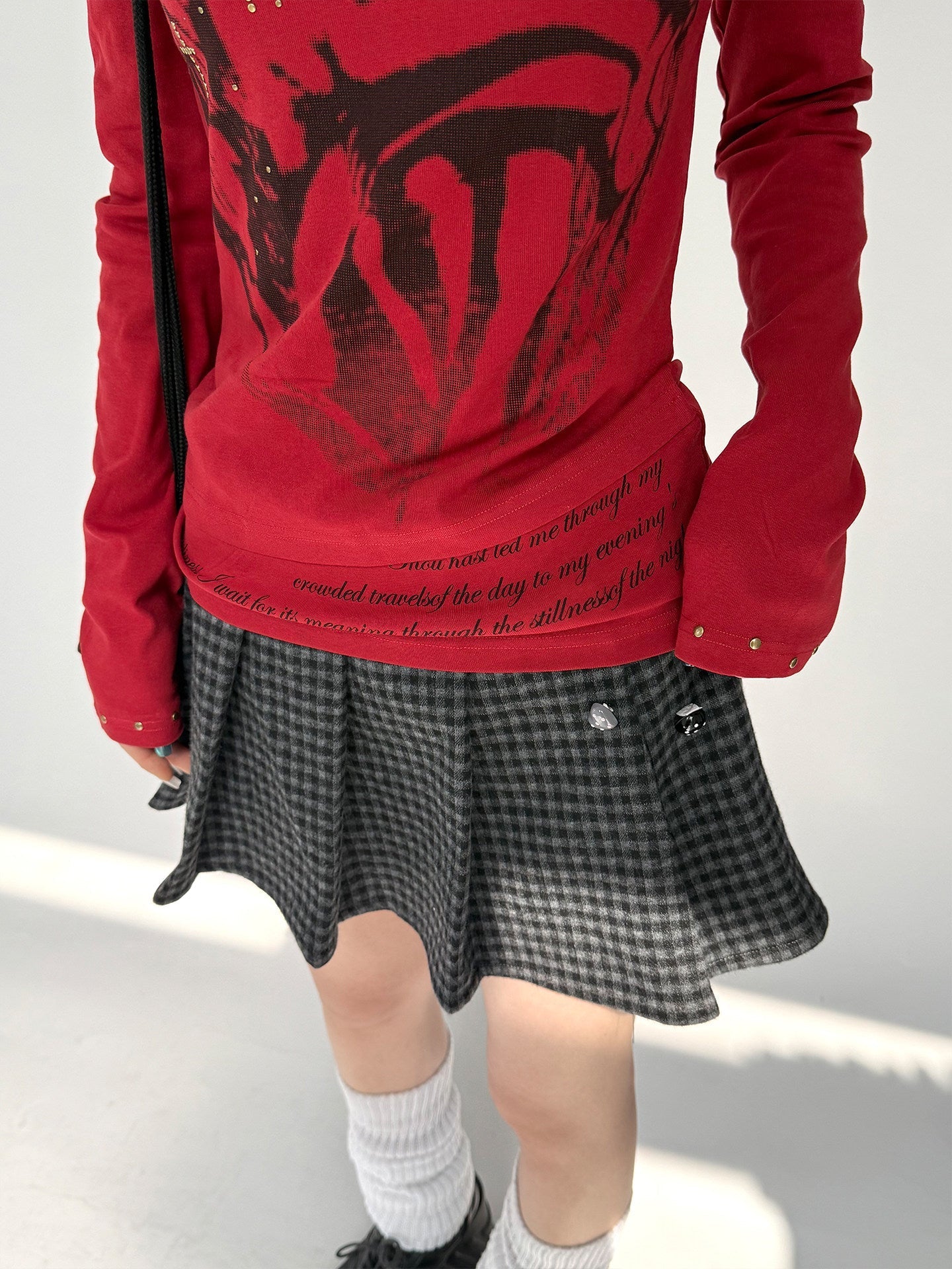 Cross Print Rivet Long Sleeve T-Shirt