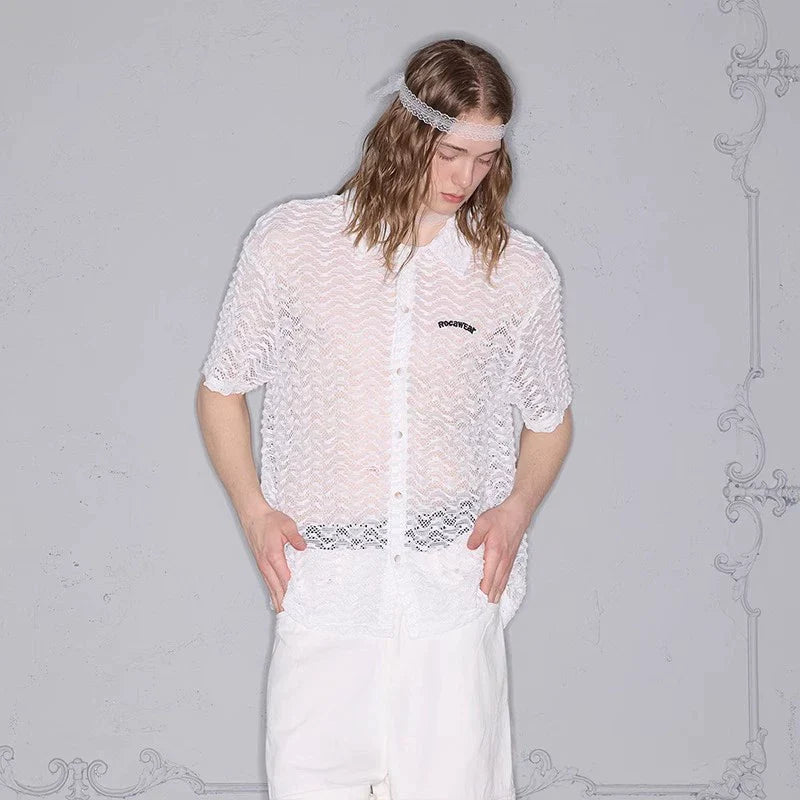 Wave Pattern Lightweight Oversize Short Sleeve Shirt