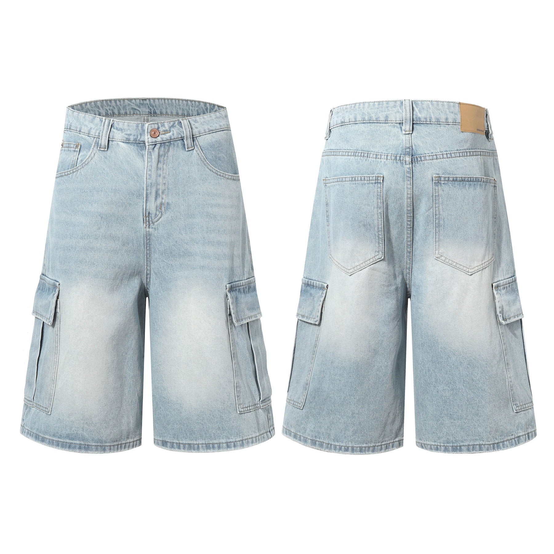 Washed Multi-Pocket Denim Jort