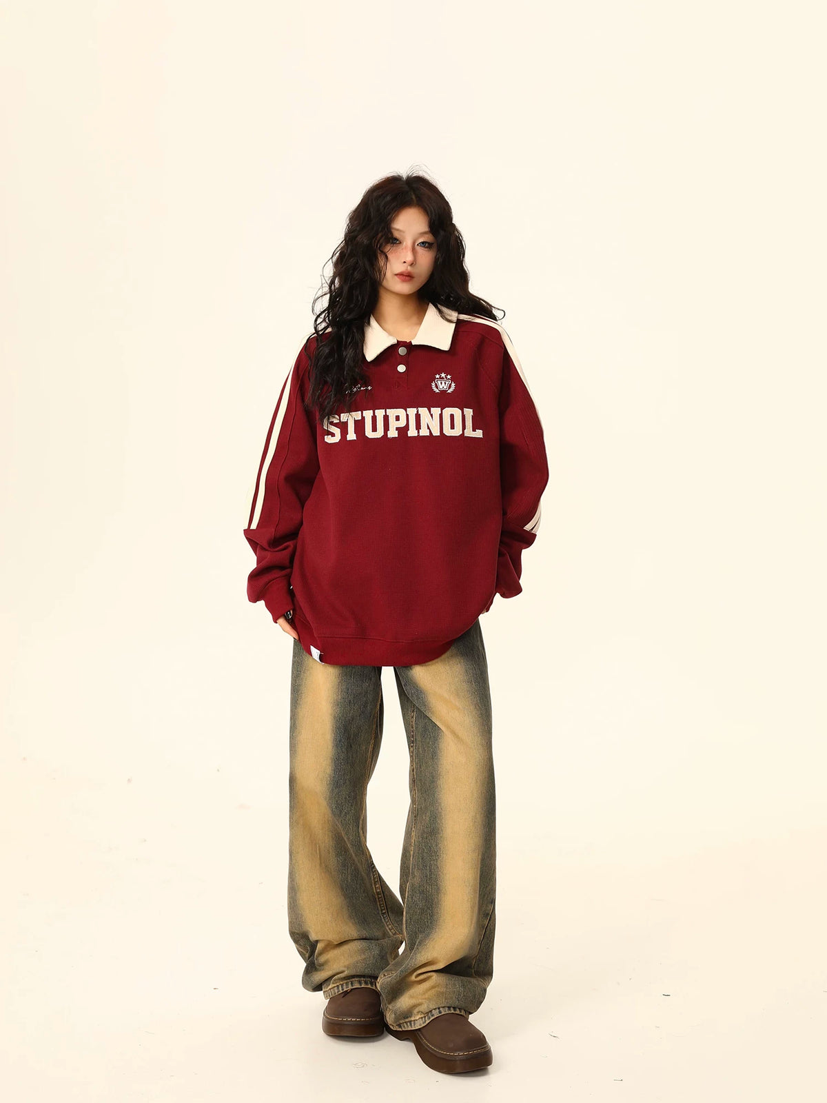 Oversized Polo Collar Sweatshirt