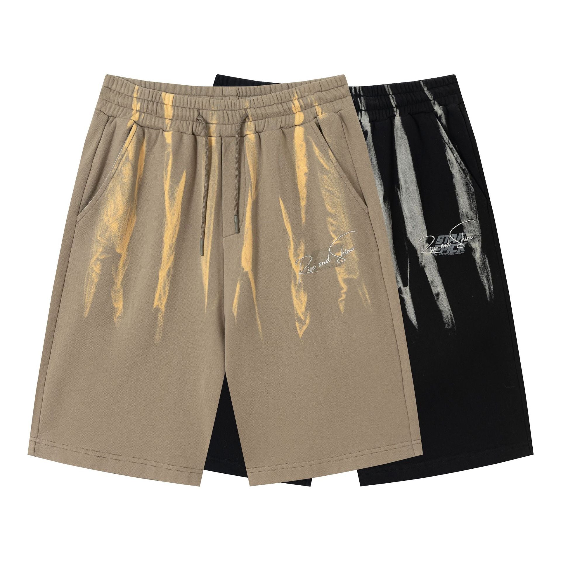 Drawstring Wash Tie-Dye Damage Half Sweatpants