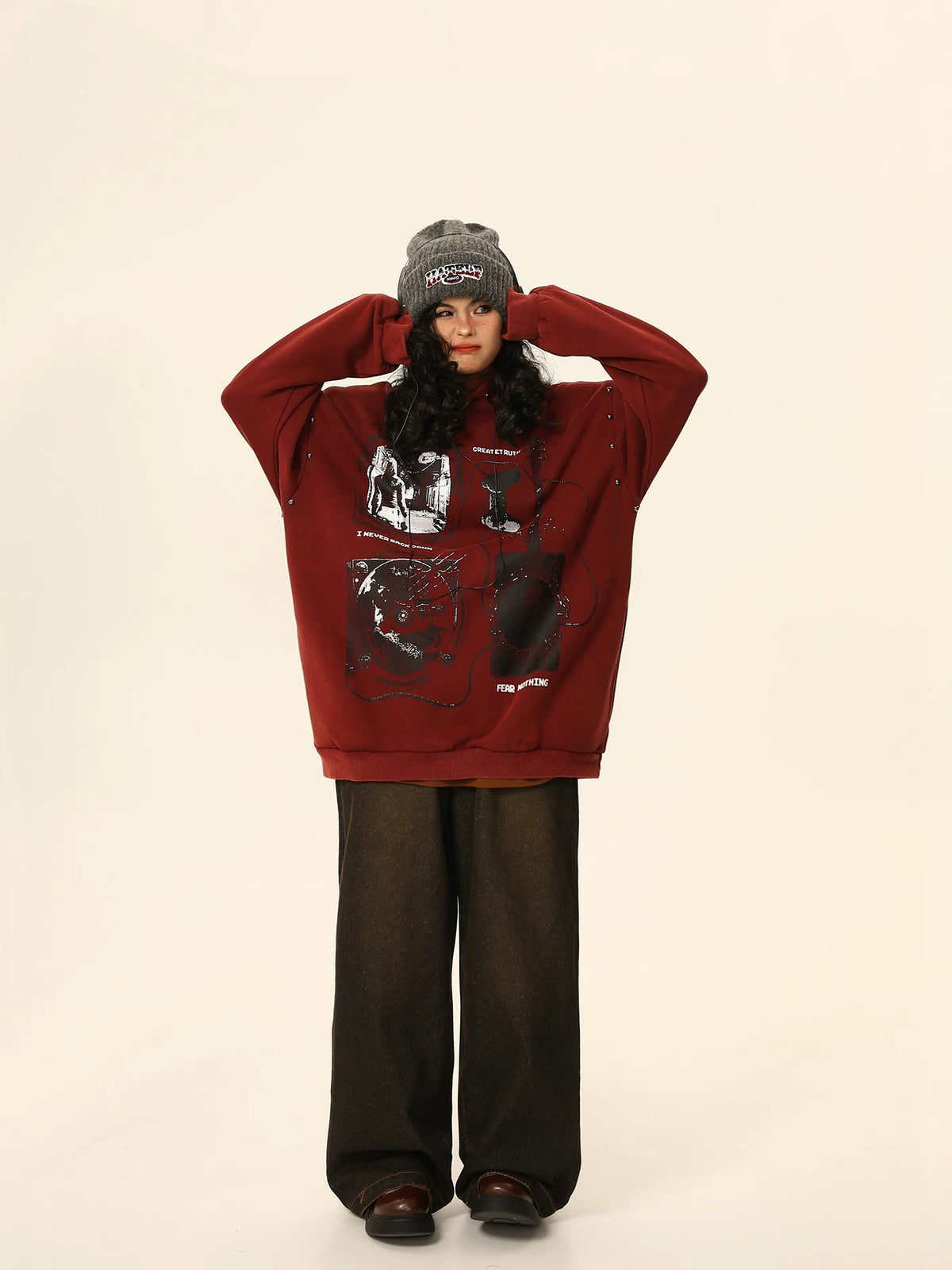 Oversized Burgundy Vintage Hoodie