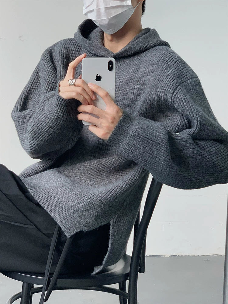 Hooded Wool Blend Pullover Knit Sweater