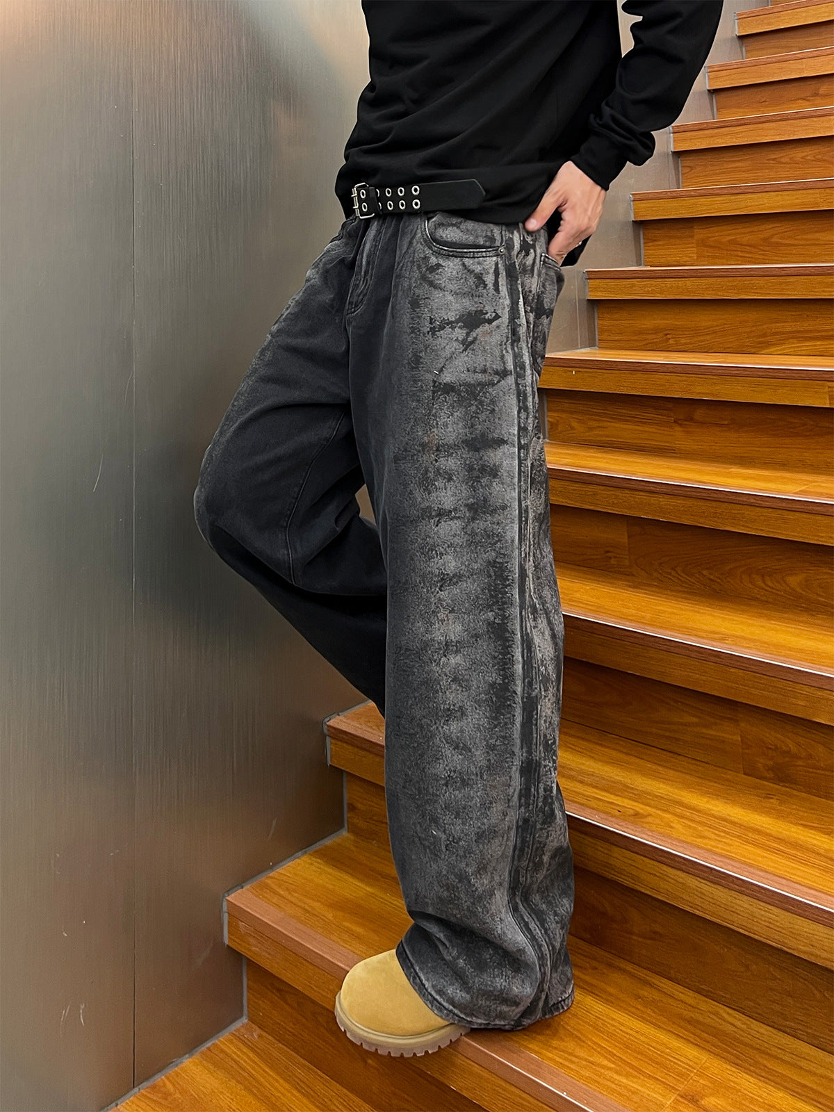 Washed Wide Leg Denim Jeans