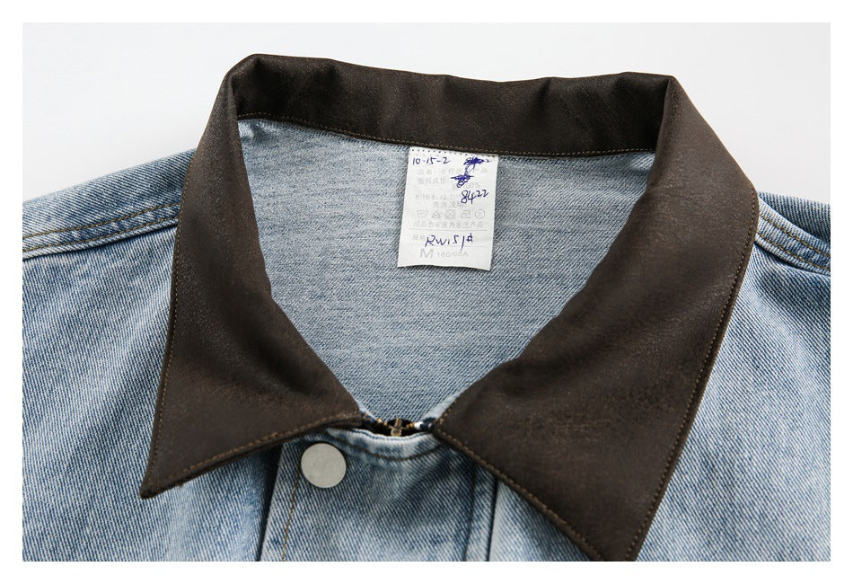 Chaqueta vaquera retro lavada con cuello vuelto