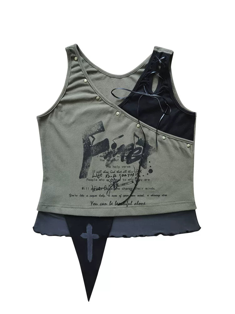 Original Design Low Saturation Print Slimming Tank Top