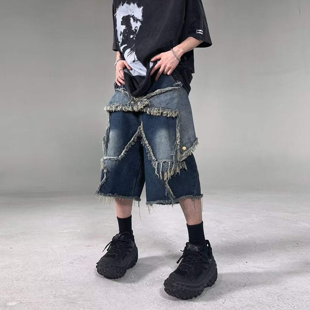 Retro Raw Stitched Denim Jort