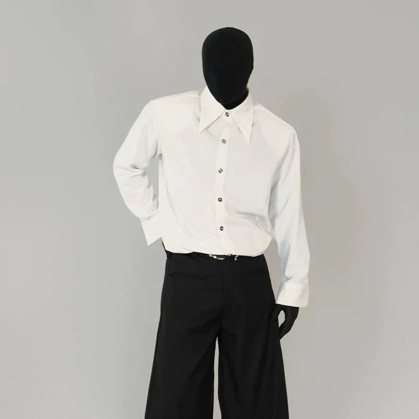 Pointed-Collar Wrinkle-Resistant Long Sleeve Shirt