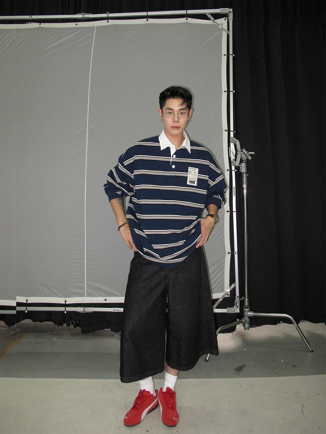 Colorblock Stripe Long Sleeve Polo Shirt