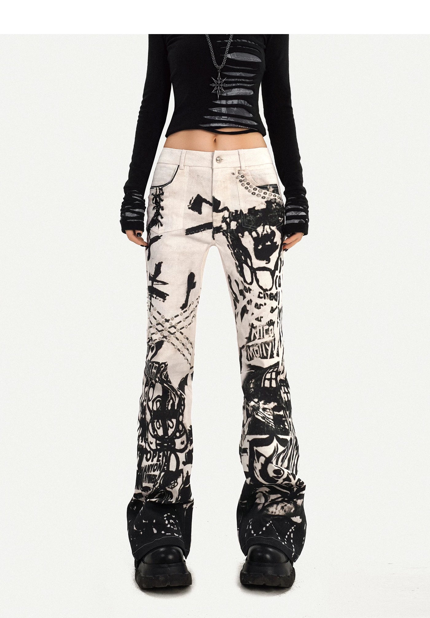 Ink Print Design Denim Jeans