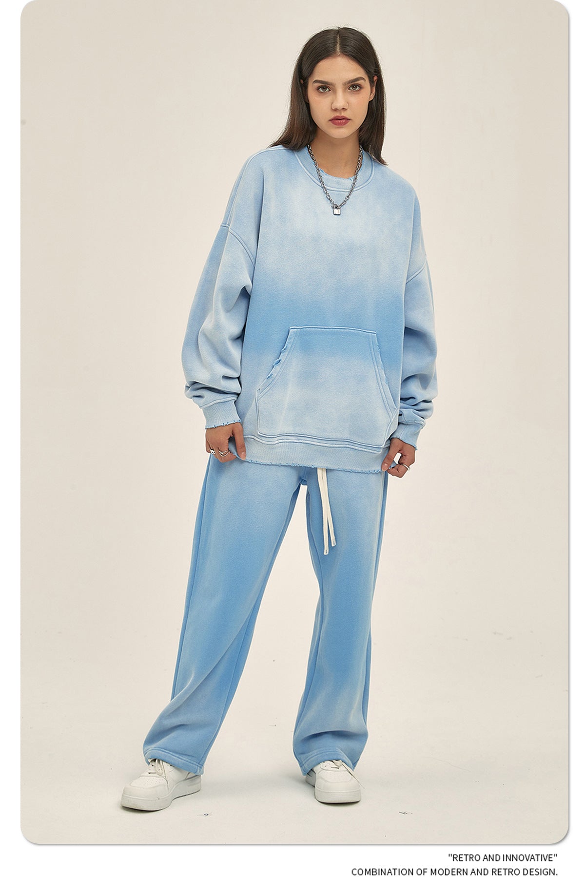 Fleece Lining Spray-dye Damage Oversize Sweatshirt