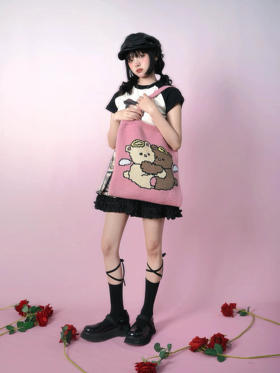 Angel Bear Jacquard Knit Tote Bag